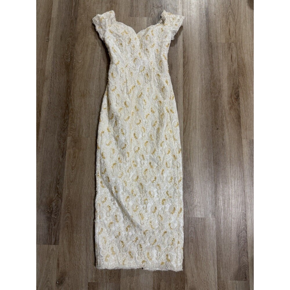 Vintage White Beaded Dress Sequin Wedding Party No Size Project Formal
